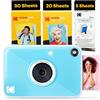 Kodak Printomatic+ Cámara digital de impresión instantánea a todo color, papel fotográfico Zink de 2x3 (5,1x7,5 cm), 5 MP, Azul, Paquete de 75 hojas