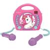 Lexibook Unicorno, Lettore CD con 2 microfoni integrati, Funzione di Programmazione, Jack per Cuffie, per i Bambini, Blu/Rosa, RCDK100UNILXB