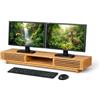 Relaxdays Supporto per monitor, 2 monitor, con 3 scomparti, A x L x P: 14 x 96,5 x 24,5 cm, bambù, naturale
