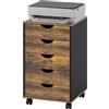 HOMCOM Cassettiera per Ufficio a 5 Cassetti con Ruote e Freni 40x40x67cm Marrone