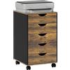 HOMCOM Cassettiera da Ufficio a 5 Cassetti con Ruote Girevoli 40x40x67cm Marrone