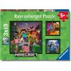 Ravensburger - Minecraft, Puzzle Bambini 5+ Anni, Con 3 Puzzle Da 49 Pezzi | Inc