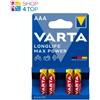 VARTA 4 Batterie Varta Longlife Max Power Alcaline AAA LR03 1.5V MN2400