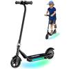 iScooter IK3 Monopattino Elettrico Bambini 6, per 6-12 Anni, Freno Elettronico a Pollice, Freno Posteriore a Pedale, Luci LED, Display LED, Velocità 5/10/16 km/h, Nero