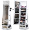 COSTWAY Armadietto Portagioie Girevole a 360° (Bianco, 56 x 56 x 164 cm) | Specchio Port