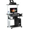 Yaheetech Scrivania per PC da Ufficio Tavolo Porta Computer con Stampante Ruote Nero