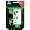 HP 301 Cartuccia Originale Getto d'Inchiostro, 2 Pezzi - Nero/Tricromia N9J72AE