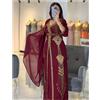 Fatto a mano Abito da sposa bordeaux caftano Dubai abito kimono casual marocchino abaya...