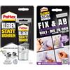Pattex Set Adesivo di montaggio Colla invece di forare Crystal Clear 90 g, per un incollaggio cristallino e Colla invece di forare Fix & Ab 44 g, adesivo di potenza che regge fino a 6 kg