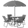 Altro Set da Giardino 6 Pezzi in Acciaio con 4 Sedie Pieghevoli, Ombrellone e Tavolo R