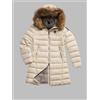 Blauer Kristin - Piumino Lungo Cappuccio Pelliccia Beige - Taglia XL Donna
