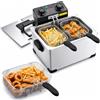 VEVOR Friggitrice Elettrica 5,2 Litri 2500 W in Acciaio Inox con Cestello, Friggitrice per Patatine Fritte Anelli di Cipolla da Cucina con Cestelli Termostato Timer, Protezione Surriscaldamento