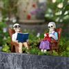Sedia a dondolo lettura scheletro per decorazione per giardino resina Halloween