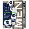 NIVEA MEN Sensitive Kit Cofanetto Regalo Uomo, Set regalo con Schiuma da Barba 200 ml, Balsamo Dopobarba 100 ml e crema idratante viso e barba 50 ml