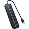 Hub USB 3.0 Ciabatta Multi Presa USB, 7 Porte Sdoppiatore USB Con Singoli Interr