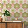 Carta Parati Anni 70 Vintage Floreale Rosa Verde Ondulata Retro Chic Muro Rotolo