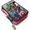 TrAdE Shop Traesio ASTUCCIO PORTAPASTELLI SCUOLA 3 ZIP AVENGERS ACCESSORIATO CON PASTELLI PENNARELL