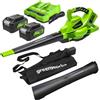GreenWorks 48V(24V x 2) Aspirafoglie Soffiatore a 2X24V Con Batteria 2x4Ah+caricatore