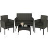 Yaheetech Set di Mobili da Giardino da Balcone 4 Pezzi in Polyrattan con Divano a 2 Posti
