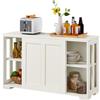 Yaheetech Credenza Mobile da Cucina Bianco Avorio con 2 Ante Scorrevoli Salvaspazio e