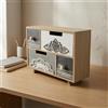 Scrivania in legno con maniglie rotonde, cassettiera con 2 cassetti