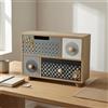 Scrivania in legno con maniglie rotonde, cassettiera con 2 cassetti