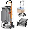 VOUNOT® Carrello Spesa in Alluminio Pieghevole 3 in 1, Carrello Portaspesa a 6 Ruote con Borsa Termico e Ganci per Saliscale, Grande Capacità, Grigio