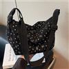 Borsa a Tracolla Da Donna in Velluto a Coste con Motivo a Ravioli, Cuciture a