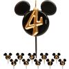 dekora - Candeline di Compleanno di Topolino - Candele di Disney di Cera di Paraffina Senza Fragranza - Candela di Compleanno con Orecchie di Mickey Mouse Nero e Oro - 8,5 cm - Candeline Numero 4