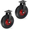Relaxdays Set da 2 Ruote girevoli pneumatiche 3.00-4, 120 kg, Piastra da avvitare, Nero-Rosso