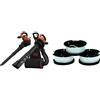 BLACK+DECKER Beblv300-Qs - Soffiatore Elettrico Trituratore, Aspiratore Foglie Capacità Di Raccolta 50 Litri & A6485-Xj Kit 3 Rocchetti Filo Nylon Reflex, Accessori Per Tagliabordi, 3 X 10 M Di Filo