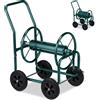 Relaxdays CARRELLO AVVOLGITUBO GIARDINO MOBILE METALLO 4 RUOTE PER ACQUA IRRIGAZIONE