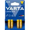 BATTERIE VARTA MINISTILO ALCALINA AAA LONGLIFE DA 1.5V LR03 CONF. DA 4PZ MN2400