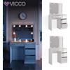 Vicco Toeletta da trucco tavolino da make-up toelette Sherry bianco specchio LED Vicco