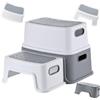 Relaxdays Sgabello per bambini 2 gradini, max 75 kg, bianco/grigio | antiscivolo, 25,5x33x38,5 cm, plastica