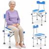 BAKAJI Sgabello da Doccia con Schienale e Braccioli, Struttura Alluminio e Seduta Ergonomica in HDPE, Sedile da Bagno per Anziani, Disabili e Persone con Mobilità Ridotta, Regolabile Altezza 83-93 cm
