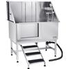 VEVOR Stazione di Lavaggio per Cani in Acciaio Inox, Vasca per Toelettatura per Animali Domestici di Grandi, Medie e Piccole Dimensioni da 127 cm con Scale, Pannello Filtro per Acqua, Porta Sinistra