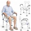 BAKAJI Sgabello da Doccia con Schienale e Braccioli, Struttura Alluminio e Seduta Ergonomica in HDPE, Sedile da Bagno per Anziani, Disabili e Persone con Mobilità Ridotta, Regolabile Altezza 78-88cm