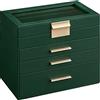 SONGMICS GISELLA Collezione - Scatola Portagioie a 4 Livelli, Custodia per Gioielli con 3 Cassetti, Grande Capacità, Stile Moderno, Verde Bosco e Oro, 15,3 x 25,1 x 21,5 cm JBC161G01
