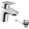 hansgrohe Logis Miscelatore monocomando lavabo 70 con tirante in metallo, cromo, 71170000