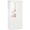 HOMCOM Armadio Moderno Guardaroba 2 Ante con Specchio e 3 Cassetti Bianco