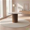 TAVOLO ROTONDO TONDO MODERNO PIANO EFF. MARMO BIANCO LISTELLI LEGNO 110x76 H cm