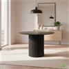 TAVOLO ROTONDO TONDO MODERNO PIANO EFF. MARMO BIANCO LISTELLI LEGNO 110x76 H cm