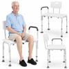 BAKAJI Sgabello da Doccia Doppio con Schienale e Braccioli, Struttura Alluminio e Seduta Ergonomica in HDPE, Sedile da Bagno per Anziani, Disabili e Persone con Mobilità Ridotta, Regolabile Altezza