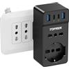 Does not apply Multipresa USB C 20W Salvaspazio - Adattatore da Muro 6 in 1 Schuko e 4 Porte US