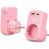 Adattatore Presa Schuko 3 in 1 Rosa USB C PD 20W USB A QC 3.0 Spina Ricarica Rap