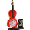 Orologio da tavolo a forma di violino con portapenne, ornamento per la