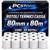 PcStore 20 Rotoli Termici 80x80 Registratori di Cassa e Stampanti Termiche Carta Termica