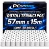 PcStore 50 Rotoli Termici POS 57x15m Compatibili SumUp - Carta Termica Qualità per POS