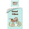 HALANTEX Set Letto PUSHEEN GOOD VIBES Sidecar Gatto COPRIPIUMINO Cotone 140x200